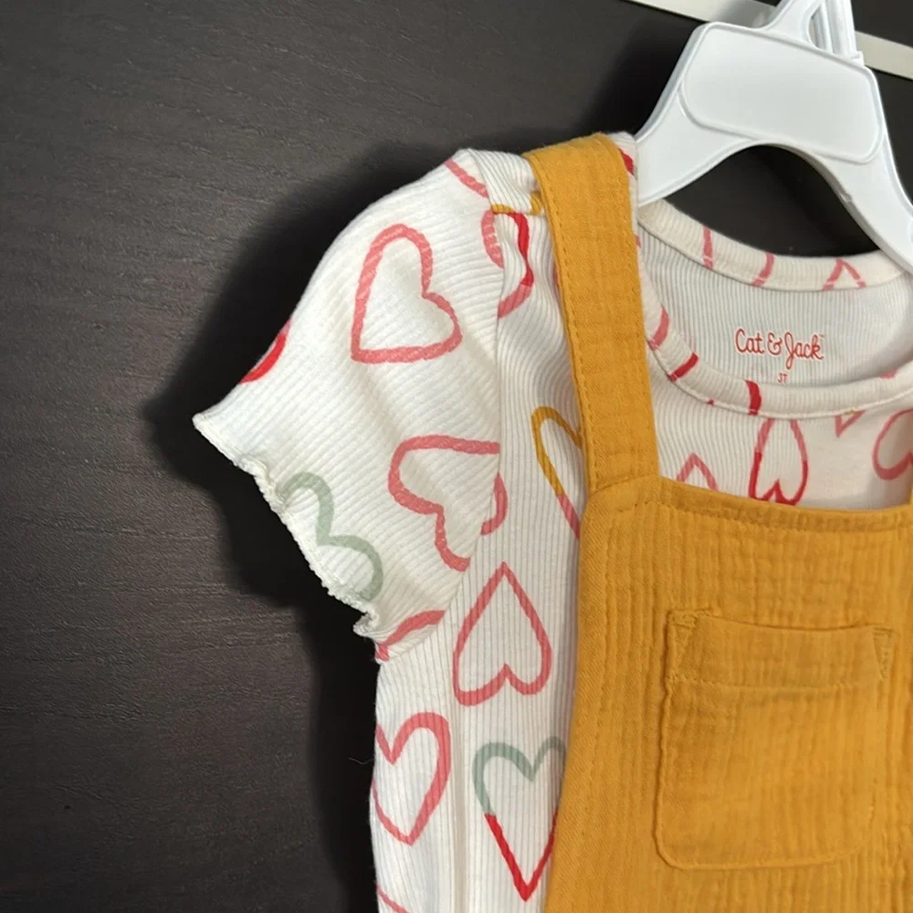 Cat & Jack Heart Print Top and Yellow Skirtall Set